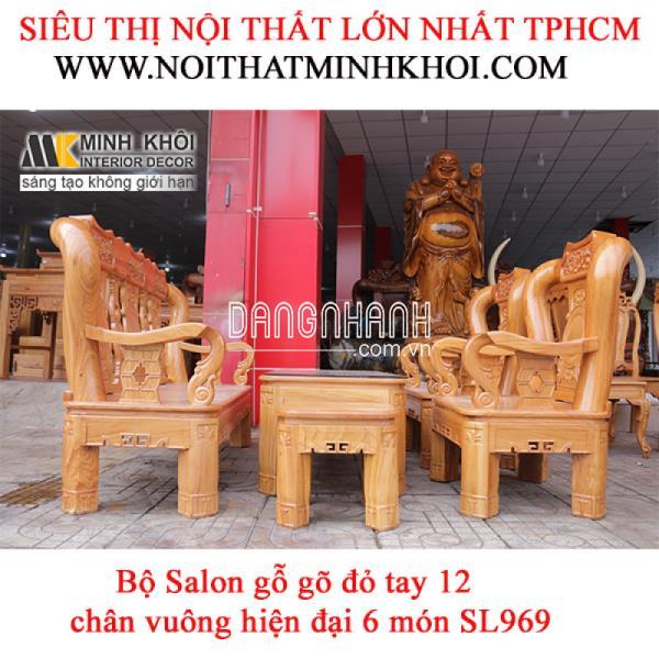 Bộ gỗ gõ đỏ tay 12 chân xoay mặt liền 6 món SL969