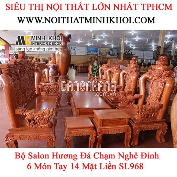 Bộ Salon Hương Đá Chạm Nghê Đỉnh 6 Món Tay 14 Mặt Liền SL968