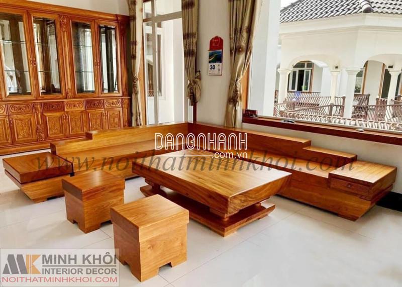 Sofa Góc Nguyên Khối Gõ Đỏ Đẳng Cấp - SF952