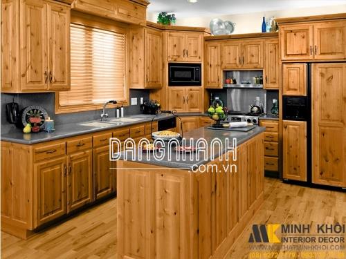 Tủ Bếp Gỗ Sồi Chử L Màu Vàng Đẹp TB2228