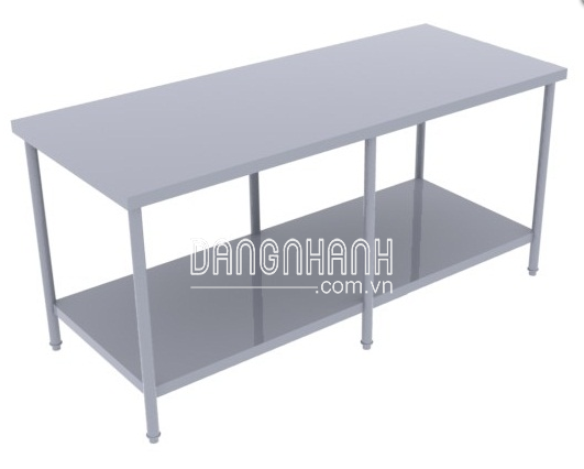 Bàn inox 2 tầng phẳng 6 chân không gáy