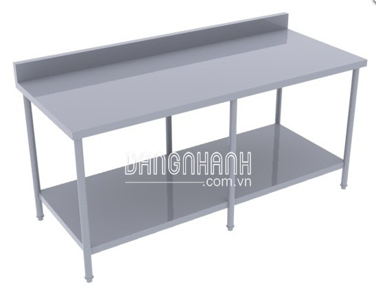 Bàn inox 2 tầng phẳng 6 chân có gáy