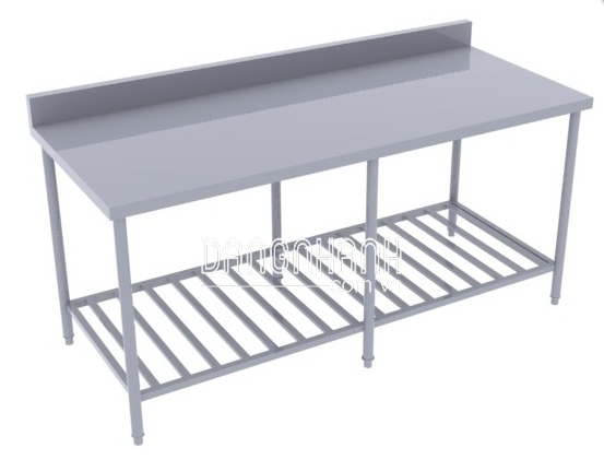 Bàn inox 2 tầng kệ song 6 chân có gáy