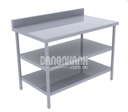 Bàn inox 3 tầng kệ phẳng có gáy