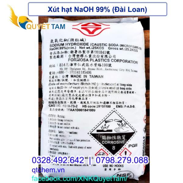 Xút hạt Đài Loan NaOH 99%, Caustic Pearl, 25kg/bao