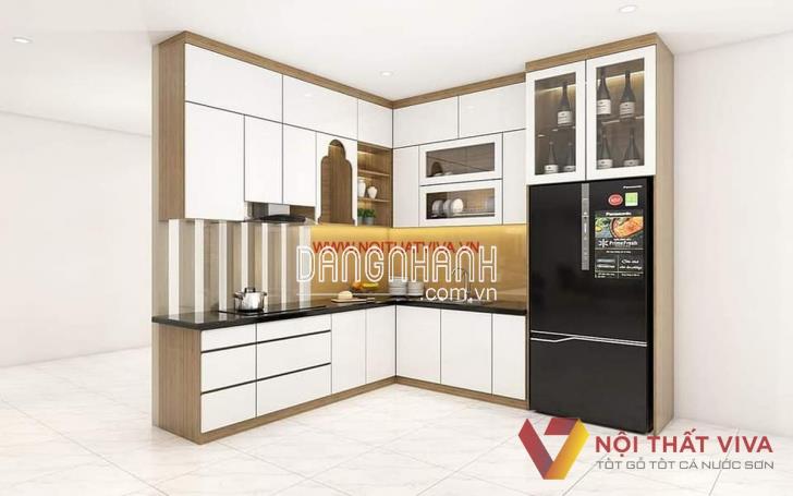 Mẫu Tủ Bếp Đẹp Gỗ MDF Phủ Melamine Vân Gỗ Cánh Trắng Giá Rẻ