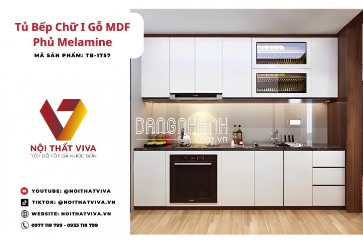 Tủ Bếp Đẹp Chữ I Gỗ Mdf Phủ Melamine Màu Nâu Phối Cửa Trắng Sang Trọng