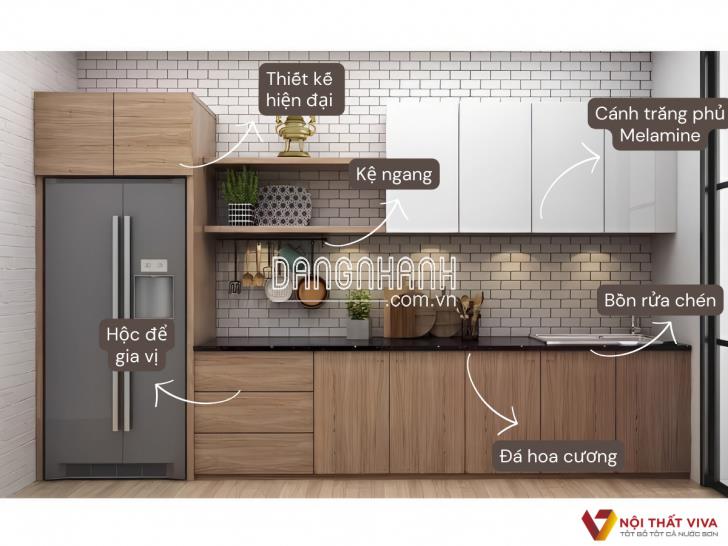 Mẫu Thiết Kế Tủ Bếp Chữ I Gỗ Mdf Phủ Melamine Vân Gỗ Đẹp