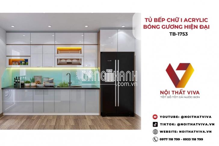 Mẫu Bếp Chữ I Acrylic Bóng Gương Đẹp Hiện Đại