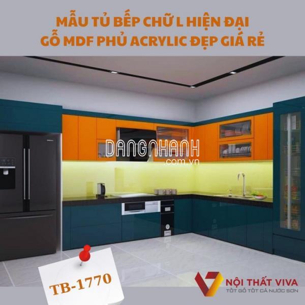 Mẫu Tủ Bếp Chữ L Hiện Đại Gỗ MDF Phủ Acrylic Đẹp Giá Rẻ