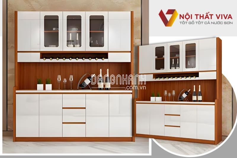 Mẫu Tủ Rượu Hiện Đại Màu Óc Chó Phối Trắng Gỗ Công Nghiệp MDF Giá Tốt