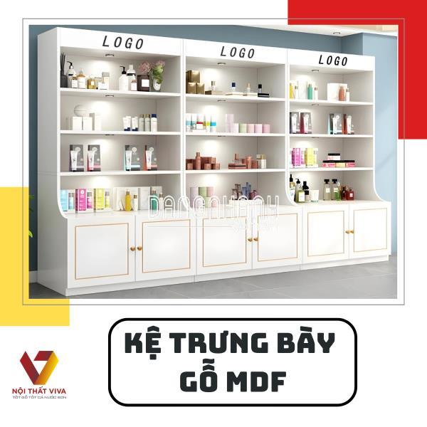 Kệ Trưng Bày Bằng Gỗ MDF Sơn Trắng Hiện Đại Thiết Kế Đa Ngăn Tiện Lợi