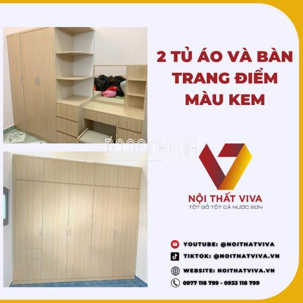 Giao Lắp 2 Tủ Quần Áo Hiện Đại Giá Rẻ Và Bàn Trang Điểm Màu Kem