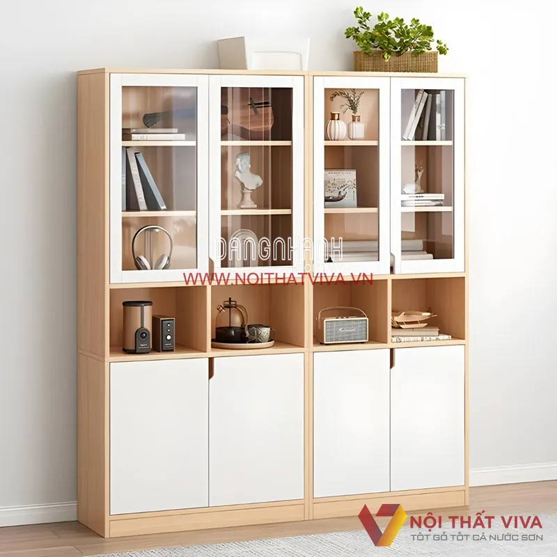  Tủ Đựng Tài Liệu 4 Ngăn Gỗ MDF Phủ Melamine Cánh Kính Đẹp