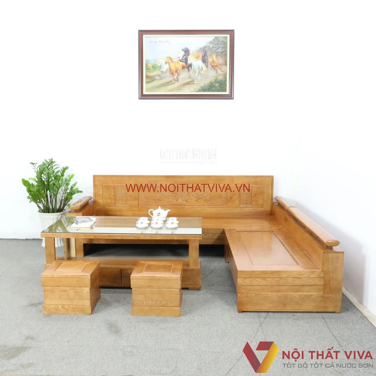 Bộ Sofa Góc Gỗ Sồi Nga Chạm Hoa Văn 5 Món Hiện Đại Bền Đẹp Rẻ