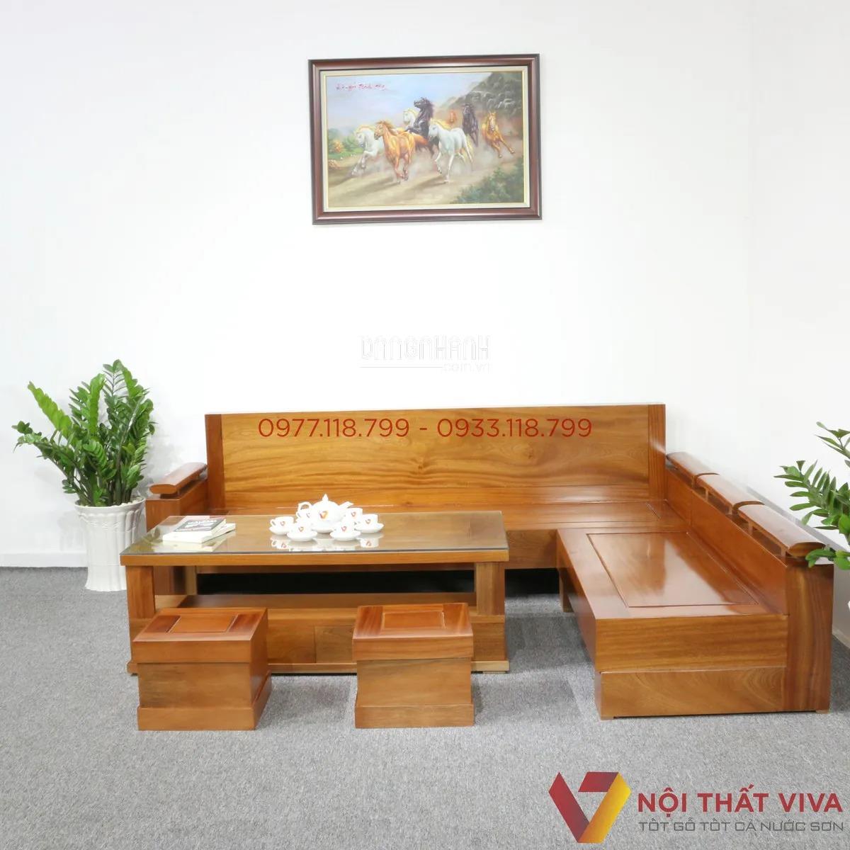 Bộ Bàn Ghế Sofa Chữ L Phòng Khách Gỗ Xoan Đào Giá Rẻ