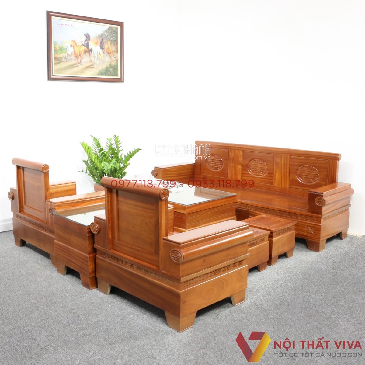 Bộ Bàn Ghế Gỗ Sofa Đối Tay Cuốn Truyền Thống