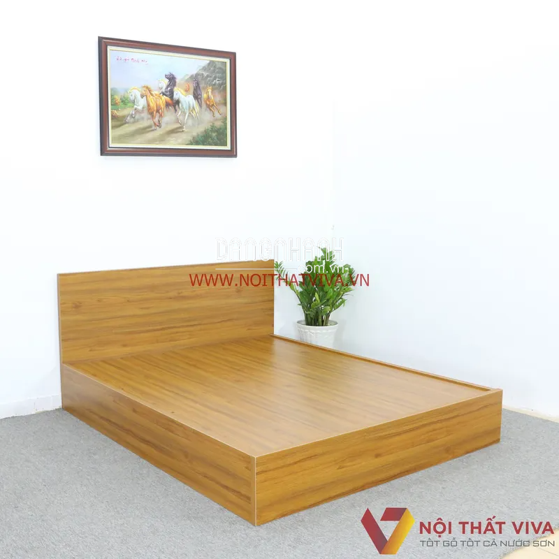  Giường Ngủ MDF Đẹp Màu Vàng Vân Gỗ Giá Rẻ