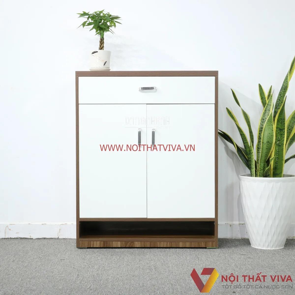 Tủ Giày Gỗ MDF Melamine Màu Óc Chó Phối Trắng Giá Rẻ