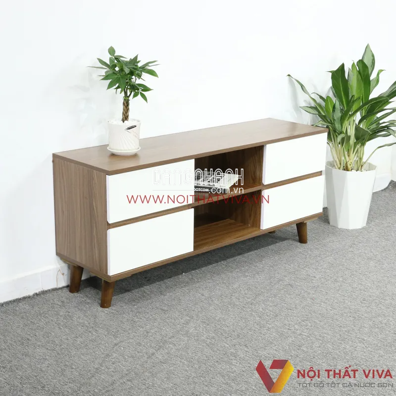  Mẫu Kệ Tivi Đơn Giản Gỗ MDF Melamine Màu Óc Chó Hộc Kéo Trắng Hiện Đại