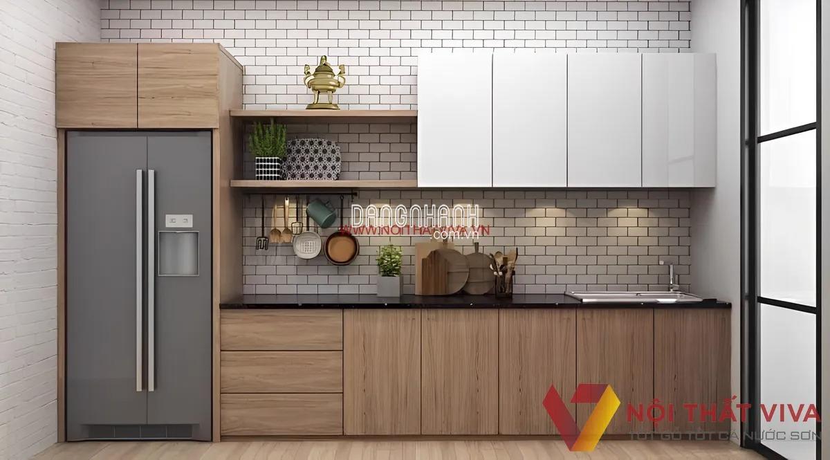 Mẫu Tủ Bếp Chữ I Gỗ MDF Phủ Melamine Vân Gỗ Đẹp