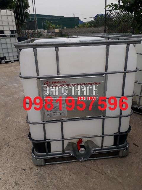 Bồn nhựa 1000 lít, tank nhựa IBC 1000l, Bồn nhựa khung sắt cũ mới