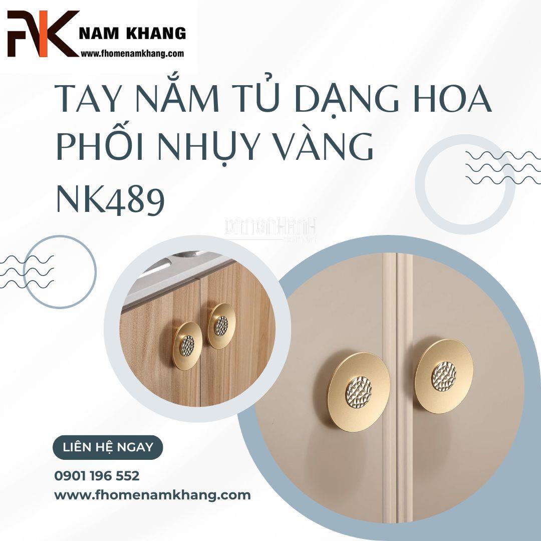 Tay nắm tủ thiết kế dạng hoa phối nhụy vàng NK489 | Zalo 0901 196 552