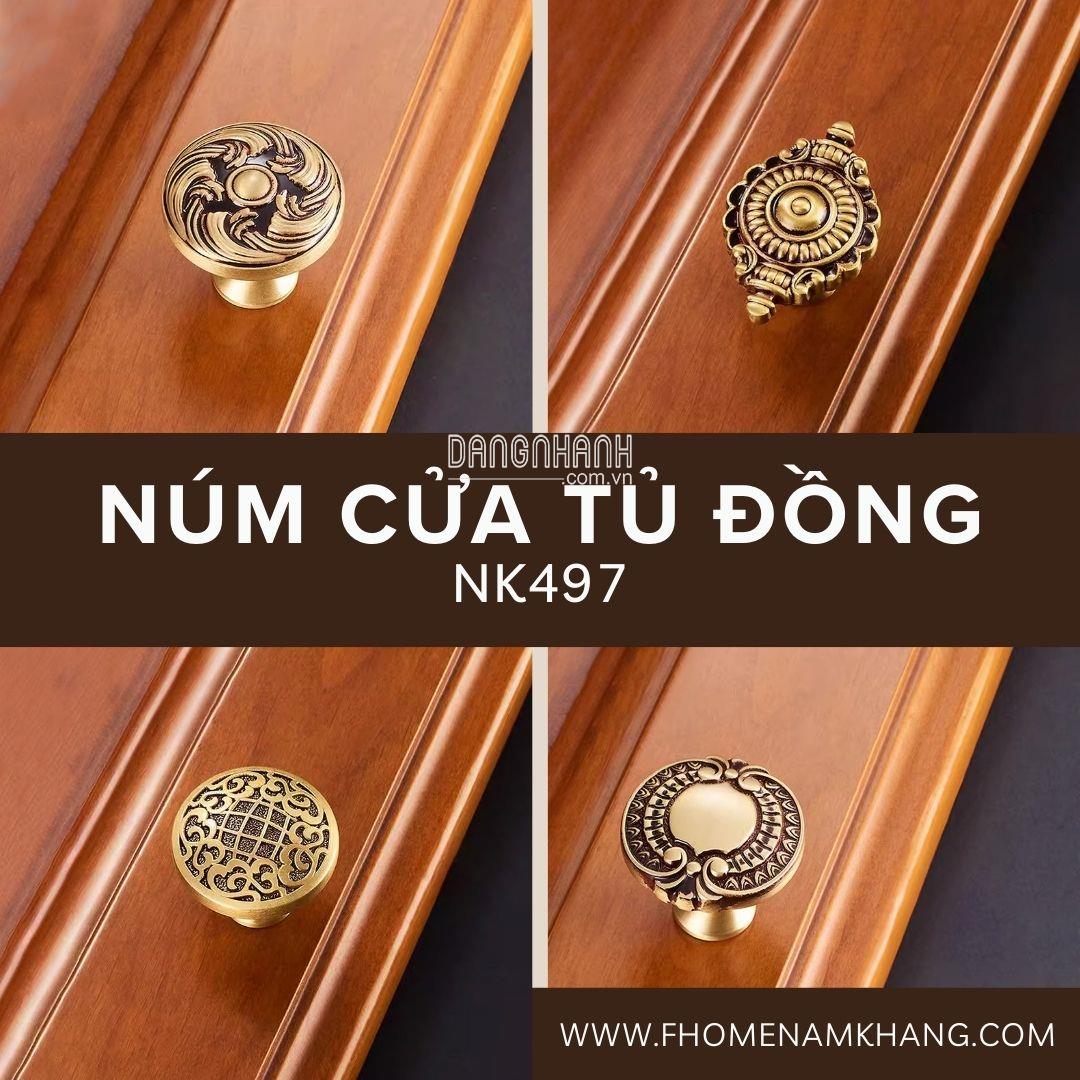 Núm cửa tủ đồng thiết kế hoa văn cổ điển NK497 | Zalo 0901 196 552