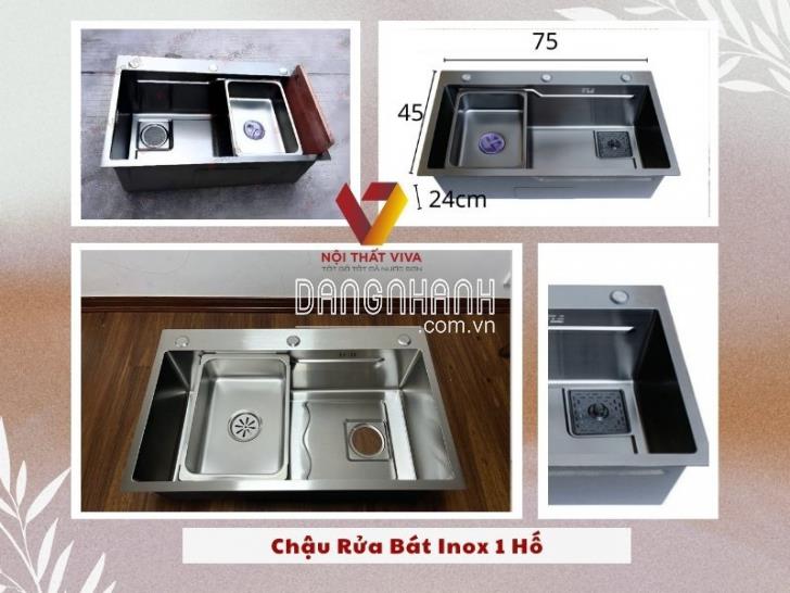 Chậu Rửa Bát Inox 1 Hố Thiết Kế Hiện Đại Kèm Chậu Nhỏ Bên Trong